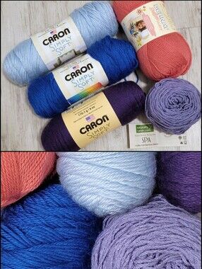 Yarn Destash Lot of 5 Caron Simply Soft Bernat, Naturally Caron SPA Bamboo Blend